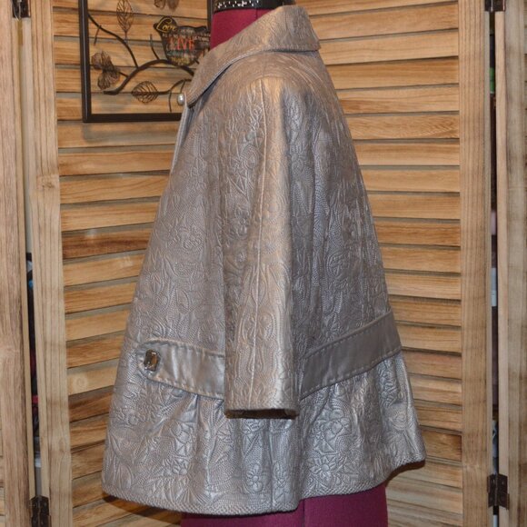 Peter Nygard 16 Dark Silver Genuine Leather Jacket Crystal Buttons - Picture 2 of 11